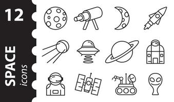 Space line icons set. Galaxy, planet. Vector illustration.