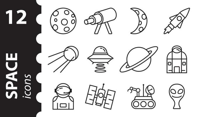 Space line icons set. Galaxy, planet. Vector illustration.