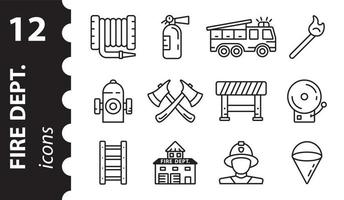 Firefighter icons in vector. Set of Fire station linear signs. vector