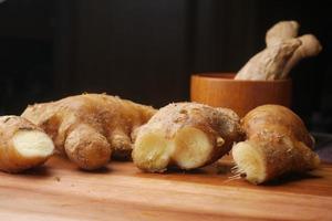 Close up of Gingers on chopping board. photo