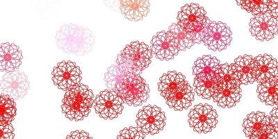 Light Red vector doodle template with flowers.
