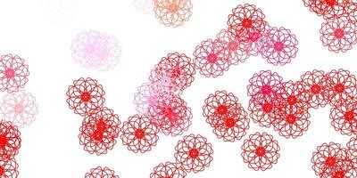 Light Red vector doodle template with flowers.