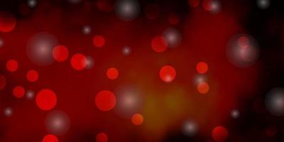 Dark Orange vector background with circles, stars.