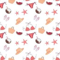 Colorful seamless summer pattern with watermelon slice, swimsuit vector