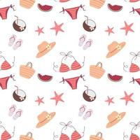 Colorful seamless summer pattern with watermelon slice, swimsuit vector