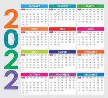 2022 calendar Colorful Vector