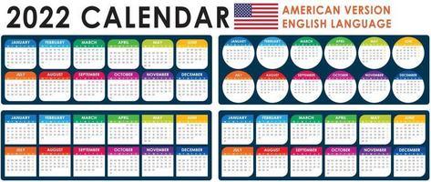 2022 Calendar Vector, American version vector