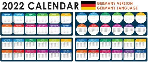 2022 Calendar Vector, German version vector