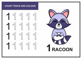 count trace and colour racoon number 1 vector