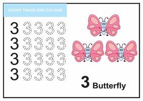count trace and colour butterfly number 3 vector