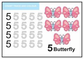 count trace and colour butterfly number 5 vector