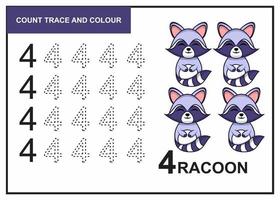 count trace and colour racoon number 4 vector