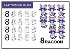 count trace and colour racoon number 8 vector