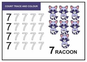 count trace and colour racoon number 7 vector