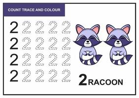 count trace and colour racoon number 2 vector