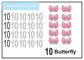 count trace and colour butterfly number 10 vector