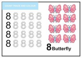 count trace and colour butterfly number 8 vector