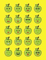 Set of cute apple emoticon cartoon icon illustration vector