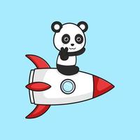lindo panda sentarse en la ilustración de icono de dibujos animados de cohete vector