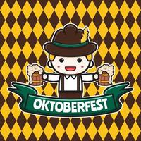 Cute oktoberfest celebration poster cartoon icon illustration vector