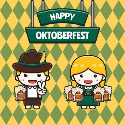 Cute oktoberfest celebration banner cartoon icon illustration