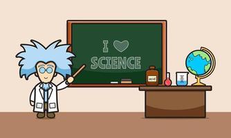 Cute scientist in classroom cartoon icon illustration vector