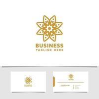 Gold flower pattern logo with business card template vector