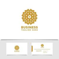 Gold flower pattern logo with business card template vector