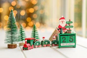 Red and green elements that are used to decorate the Christmas tree photo