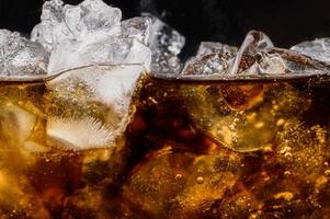 Cola in glass with clear ice cubes photo