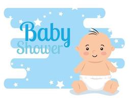 baby shower card with cute little boy and decoration vector