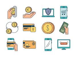 bundle of pay online set icons vector