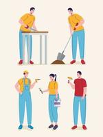 group of builders constructors workers characters vector