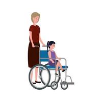 linda abuela con nieta en silla de ruedas vector