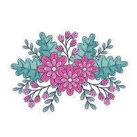 cute flowers with leafs decoration vector