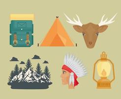 camping six icons vector