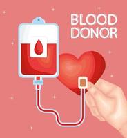 bolsa y letras de donante de sangre vector