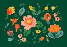 Set of floral design elements. Vector illustration.