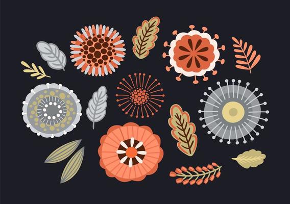 Set of floral design elements. Vector illustration.