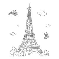 Eiffel Tower in Paris. Linear drawing. Vector line illustration
