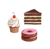tortas, bizcochos y rosquillas dulces. ilustración vectorial vector