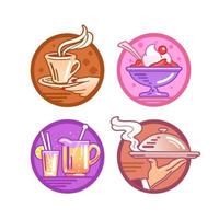 Ice cream, cocktail, dish serving, coffee. Icons vector