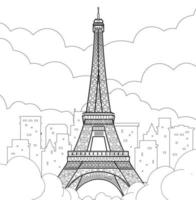 Eiffel Tower in Paris. Linear drawing. Vector line illustration.