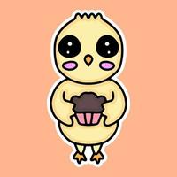 kawaii chicks with cupcake doodle cartoon for sticker or t shirt vector