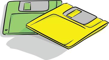 yellow and green floppy data storage diskette vector