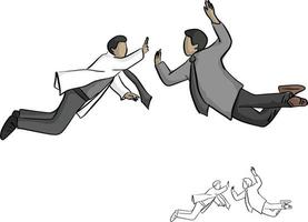 two businessman jump to high five in the air vector