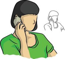 half portrait woman using mobile phone vector