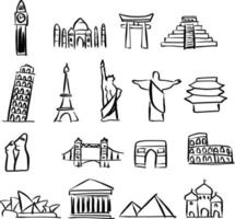 conjunto de iconos de monumentos famosos de todo el mundo vector