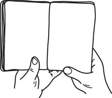 close-up hand holding book with blank pages vector