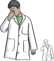 serious doctor touching his nose vector illustration